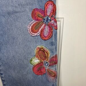 Embroidered Floral Blue Jeans By Midnight Velvet